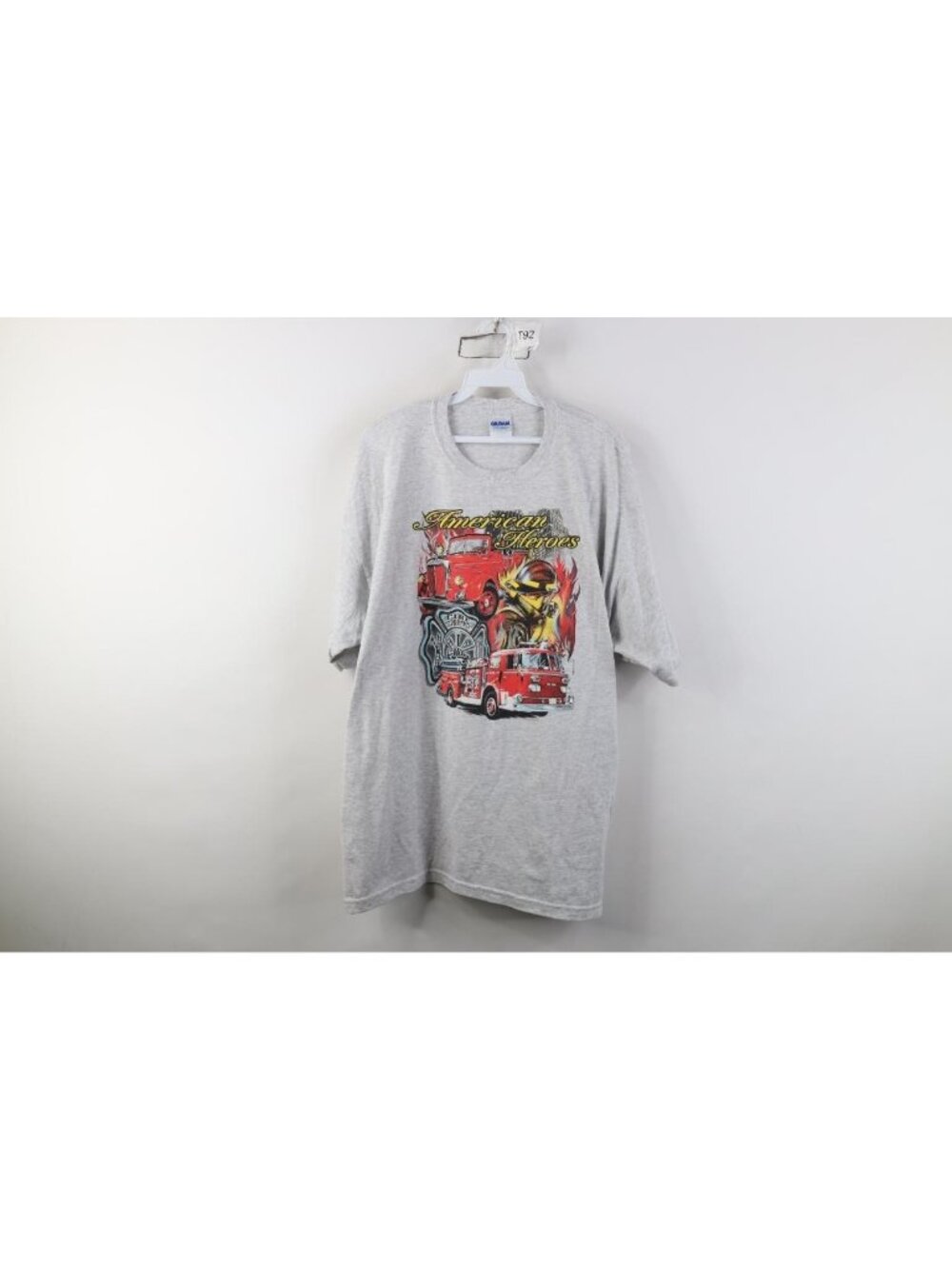 Vintage 90s Y2K Mens XL American Heroes Firefighter Short Sleeve T-Shirt Gray
